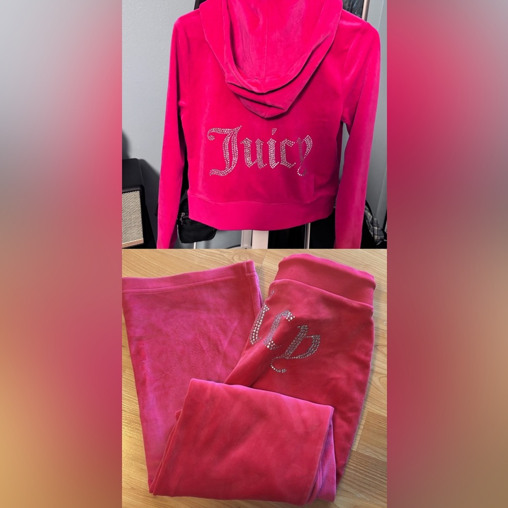 Juicy Couture Hot Pink Velour Tracksuit with Rhinestone Logo